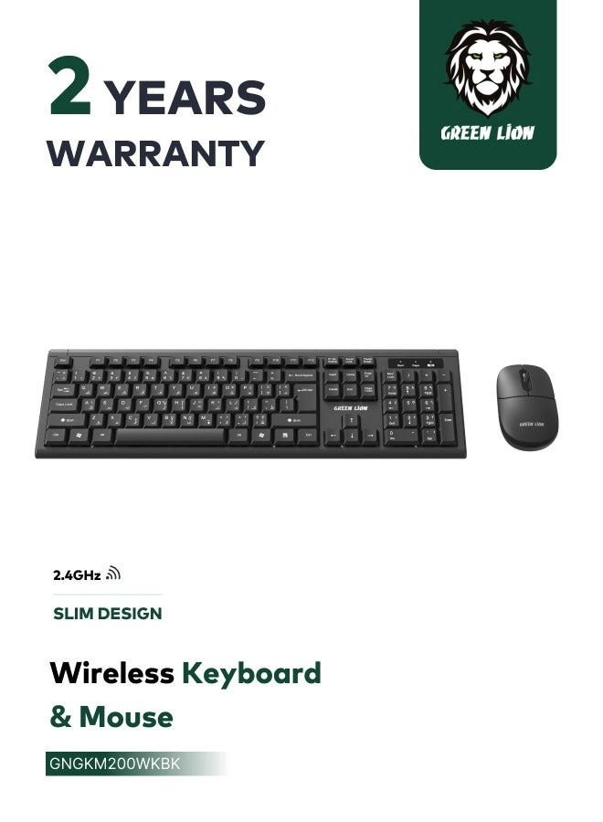 GREEN LION GKM-200 - Wireless Keyboard and Mouse Combo Black