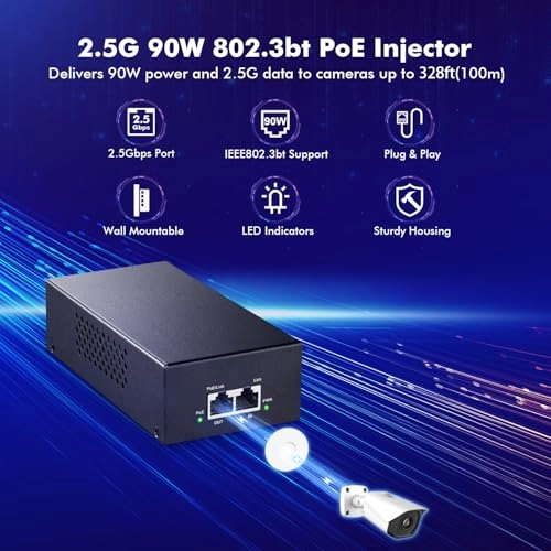 PoE Injector - 2 ports 90W 48V 802.3af/at/bt 2.5G/1G/100M