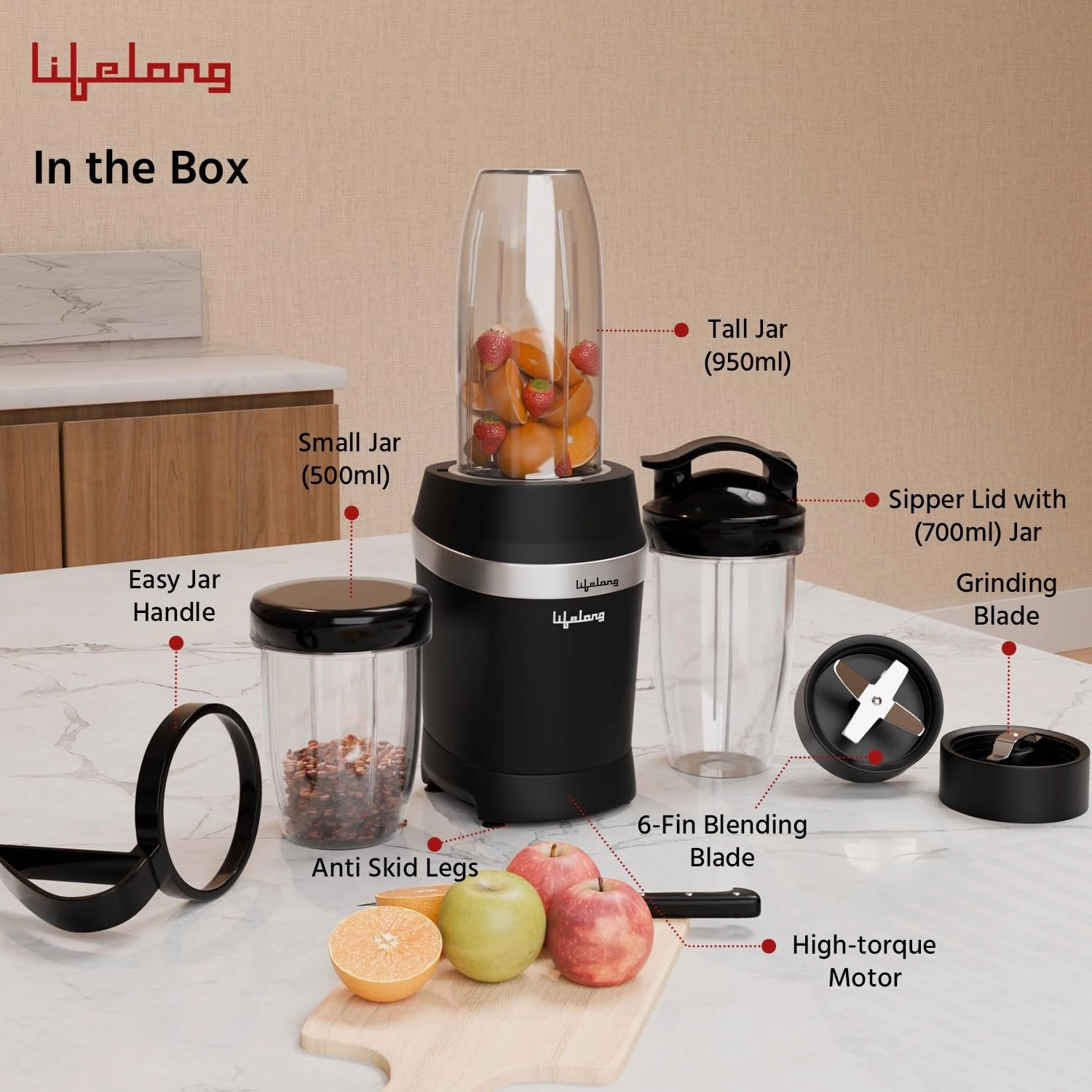 Nutri Blender - 3 jars Detachable handle Grind and Store Lid