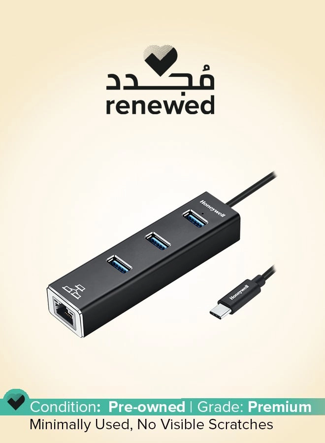 Honeywell (Renewed) 4-in-1 Type C 3.1 to USB 3.0 With Rj45 Gigabit Ethernet Adapter - 3x USB 3.0 1Gbps Ethernet