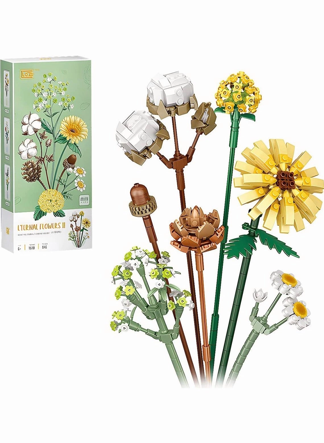 Generic Mini Bricks Flower Bouquet - Cotton/Pine Cone/Gerbera/Craspedia 646 pcs