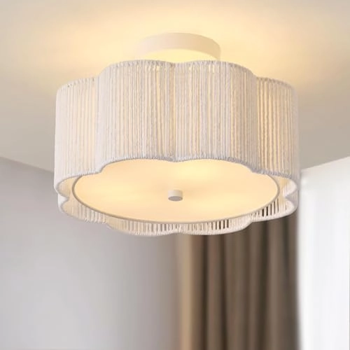LED Rattan Farmhouse Chandelier - 3-Light Semi Flush Mount 33.5cm
