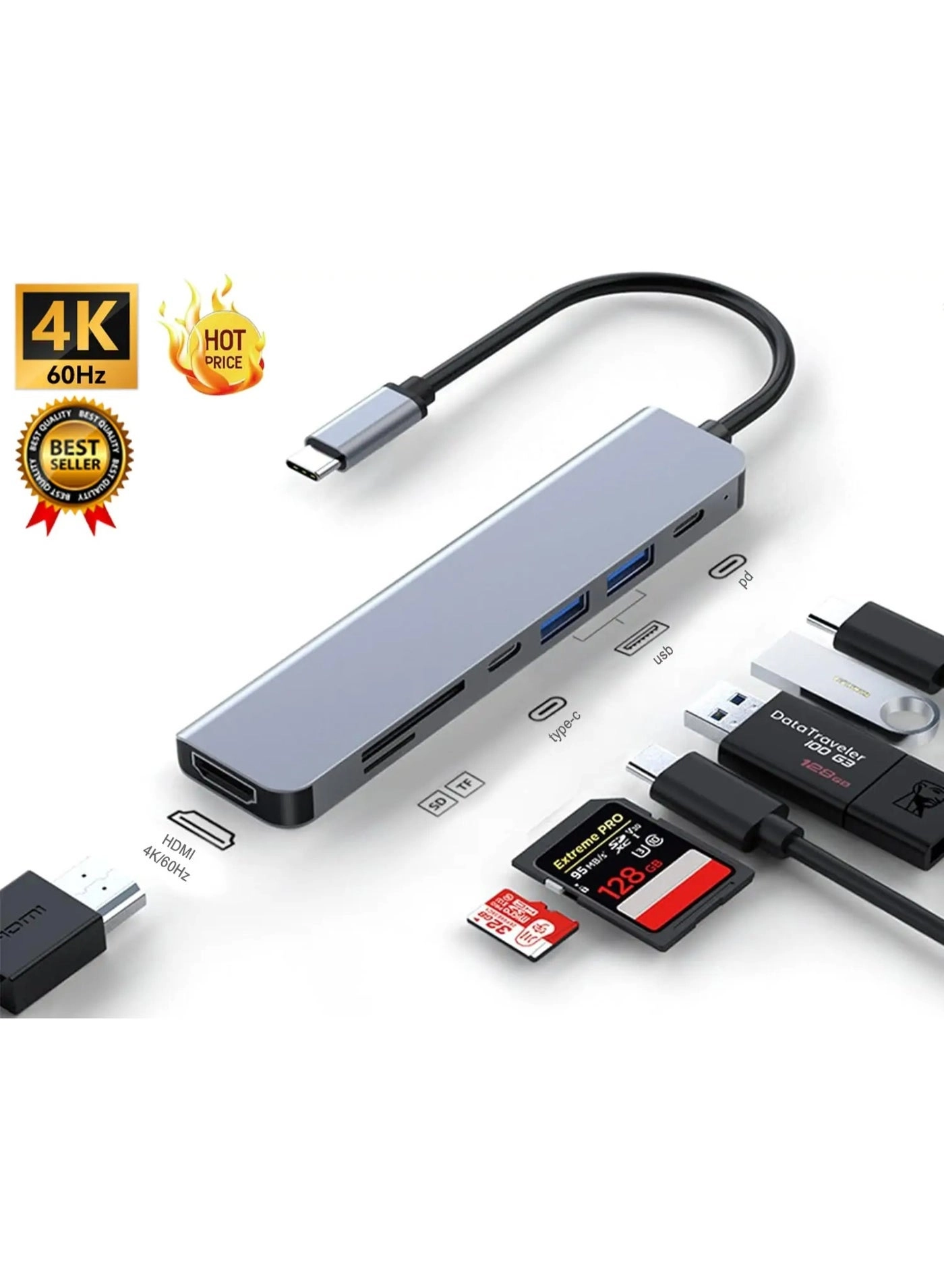 JOHN PAULS USB C Hub - 7-in-1 4K@60Hz 100W PD
