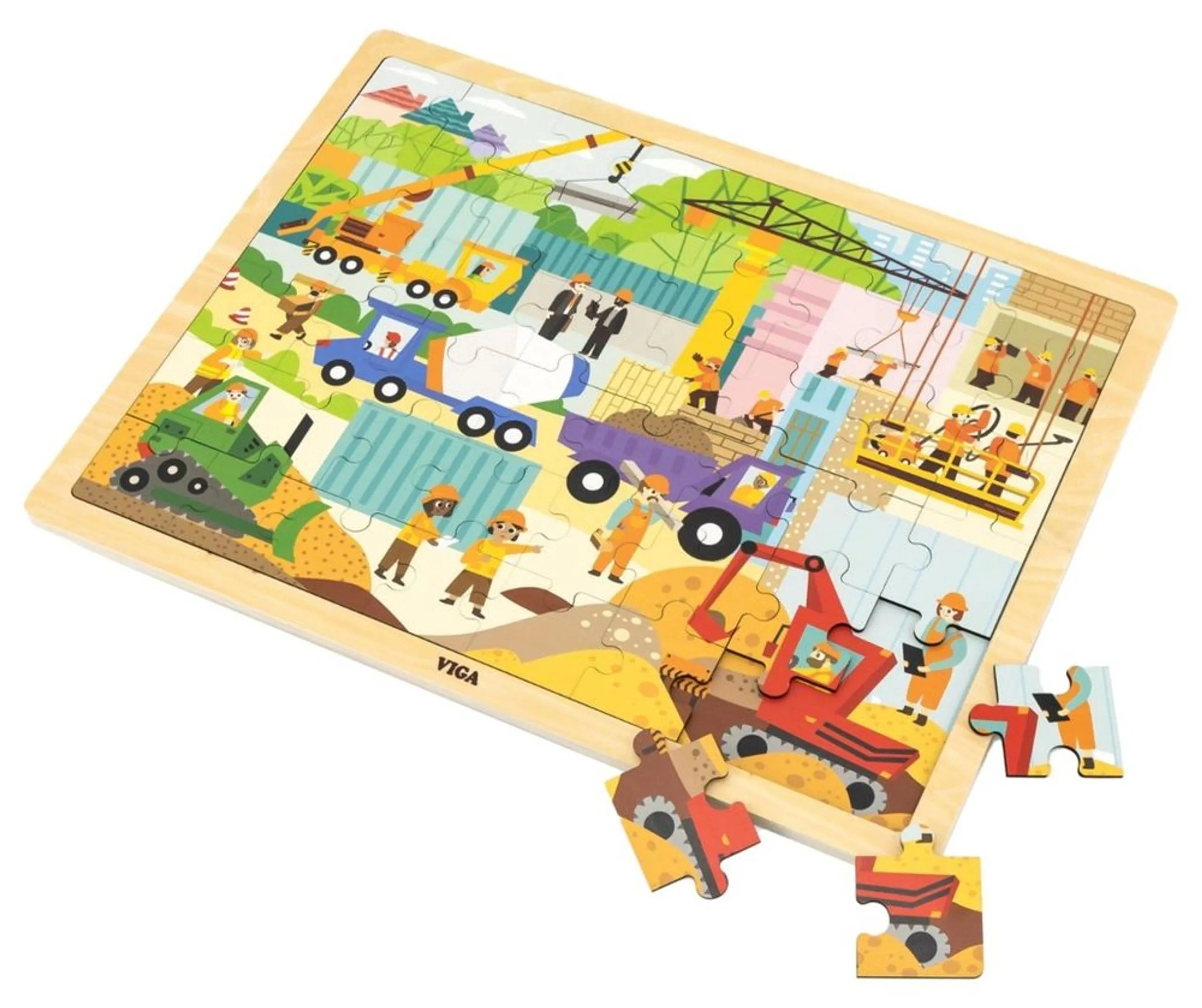 VIGA Construction Area Wooden Puzzle (PCG-44585) - 48 pcs