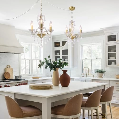 Plug in Modern 3-Light Chandelier - Gold Glass Crystals