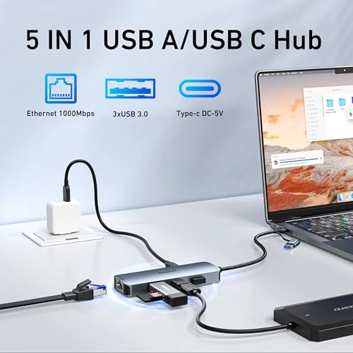 8-in-1 USB C Hub - 4K@60Hz 100W PD Gigabit Ethernet