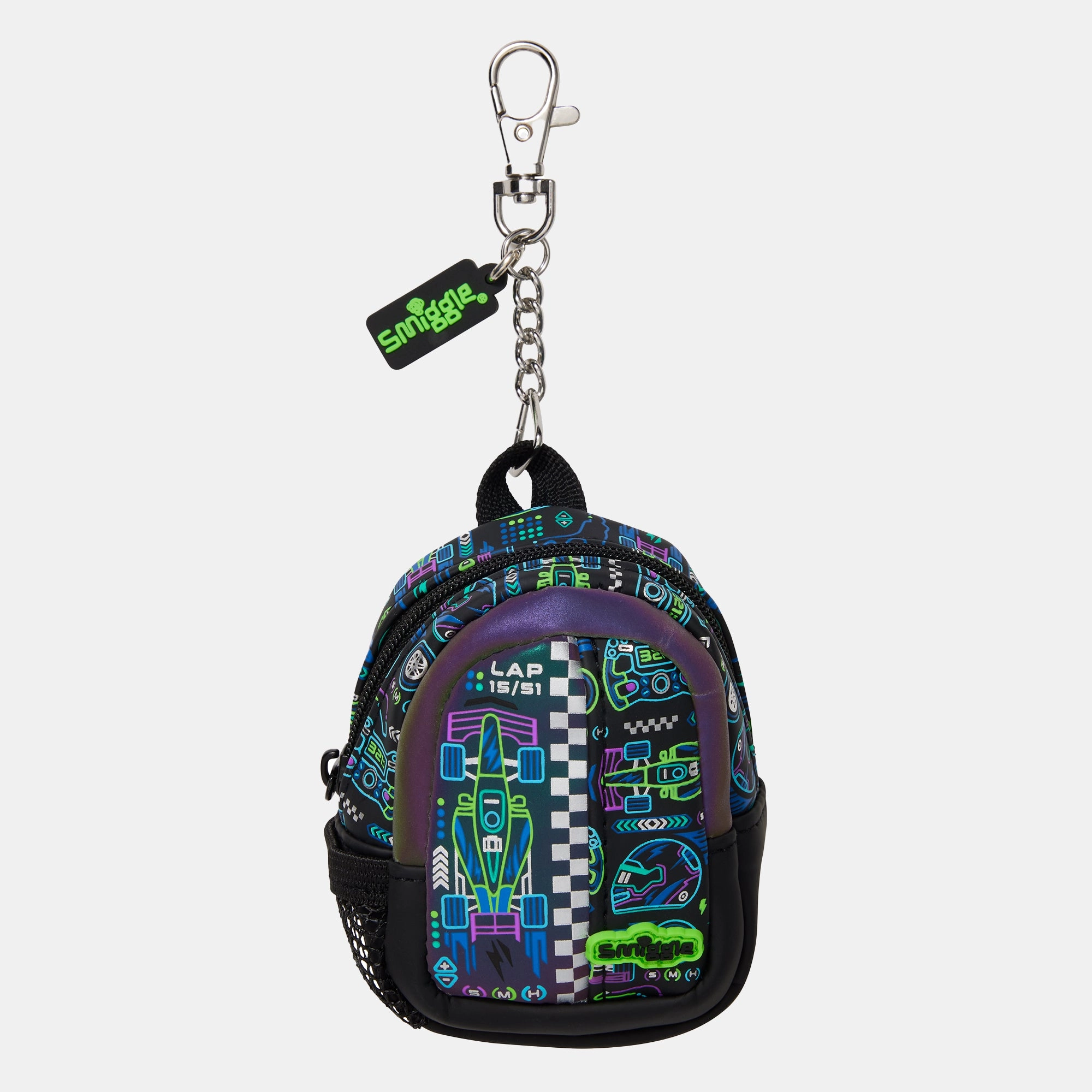 Smiggle Accelerate Mini Backpack Collectable Keyring - 6.5cm 9cm 2 Zipped compartments