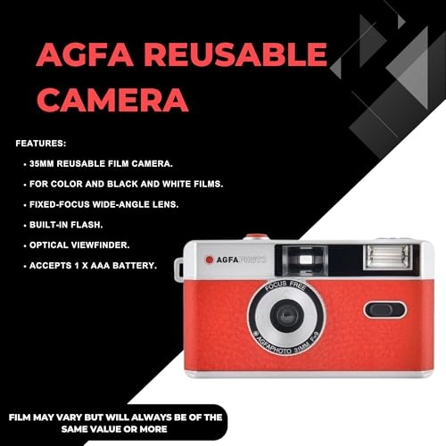 35mm Reusable Film Camera + Ultramax 400 - 36exp + Gold 200 - 36exp + Battery - AAA + Lens Cloth - Black + Photography Tips Card