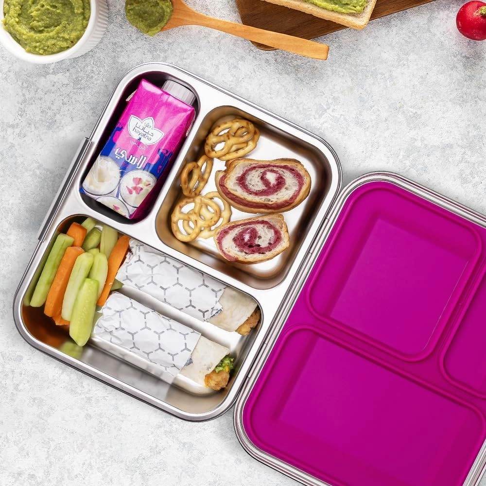 3 Compartment Bento Lunch Box - 1750ml + Stainless Steel Water Bottle - 530ml