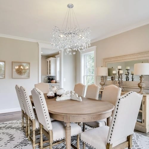 Round Crystal Chandelier - 3000 Kelvin Dimmable