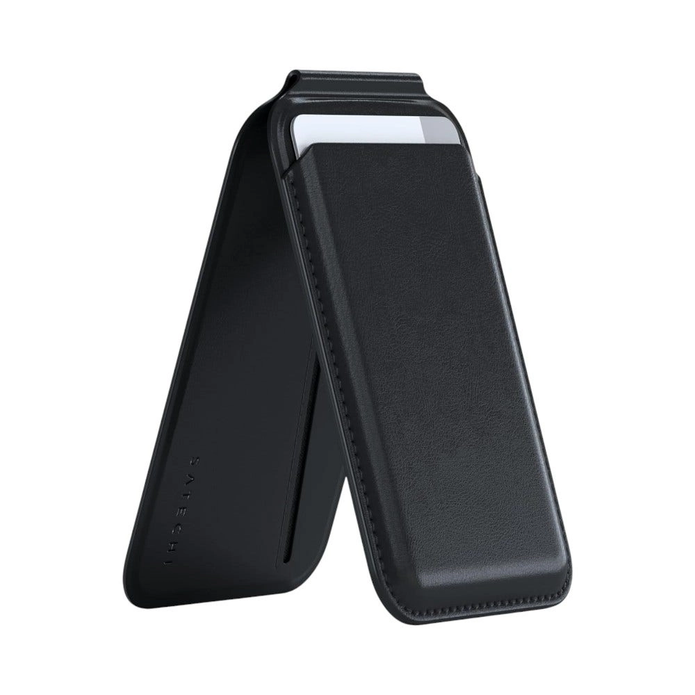 Satechi Magnetic Magsafe Wallet And Double Flap Stand - 4 Card Slots Vegan Leather Black