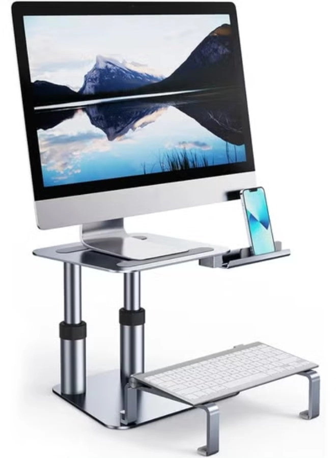 Adjustable Monitor Stand - All-Aluminum Keyboard & Phone Holder