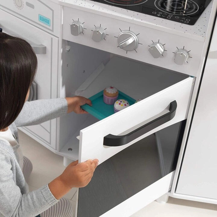Large Wooden Play Kitchen - Lights & Sounds Icemaker Play Phone
