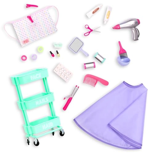 Phoebe Fashion Doll - 18-inch Ultra-Long Blonde Hair + Supply Cart - 3-tiered + Styling Accessories - 32-pc