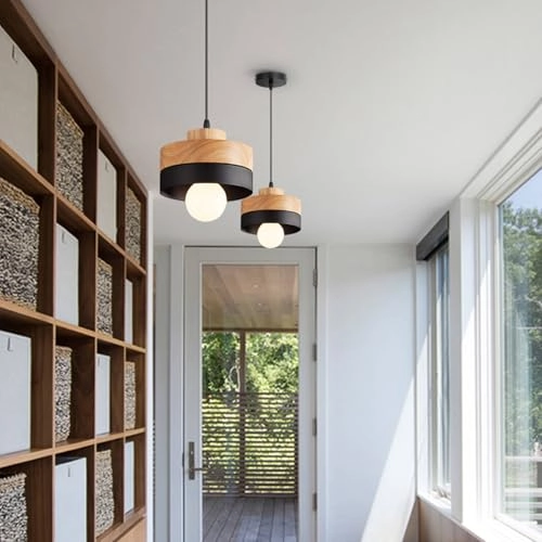 Round Wood Pendant Light - E27 18cm