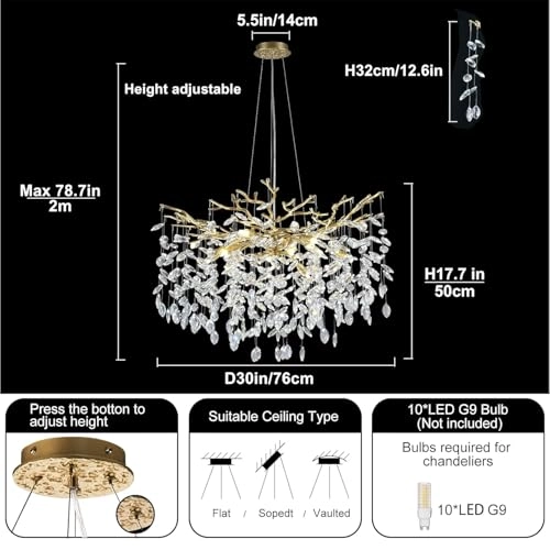 Round Crystal Chandelier - 3000 Kelvin Dimmable