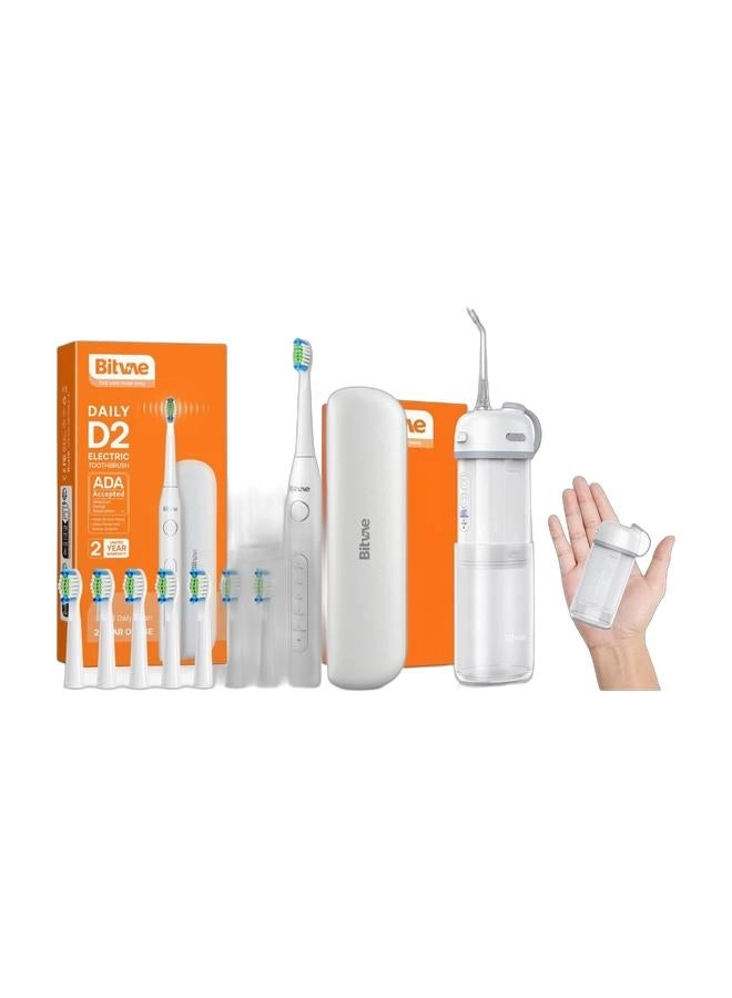 Bitvae D2 Sonic Electric Toothbrush - 5 Cleaning Modes 8 Toothbrush Heads + P1 Mini Dental Floss - Water Floss Pick + Cordless Telescopic Tank Oral Irrigator - IPX7 Waterproof