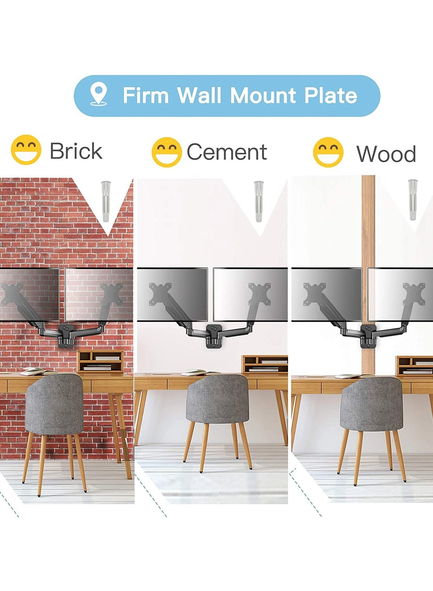 Dual Monitor Wall Mount - 2 arms 27 inch 100x100mm