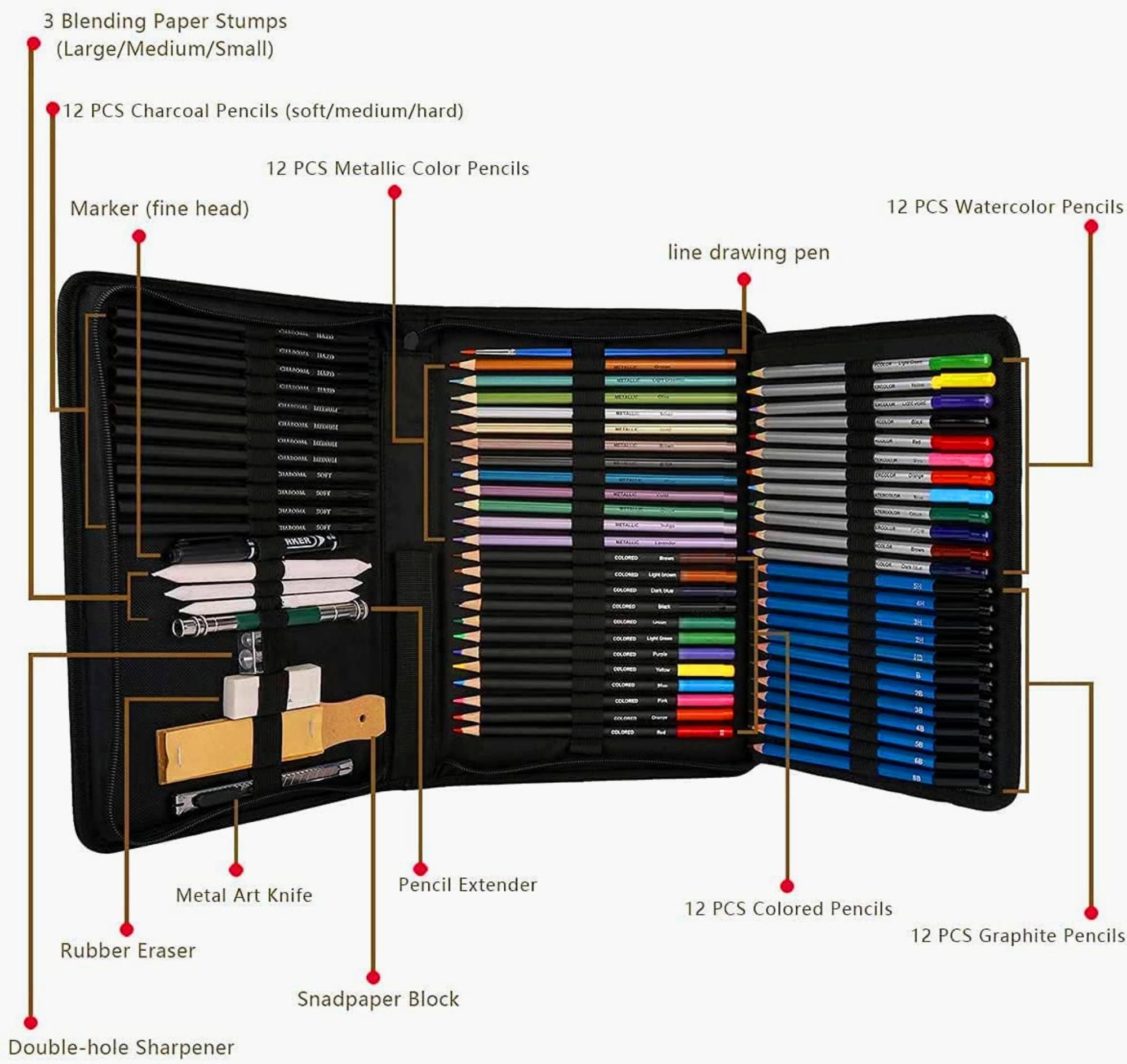 Art Pencil Sketch Kit - 72pcs 12 x Sketch Pencils