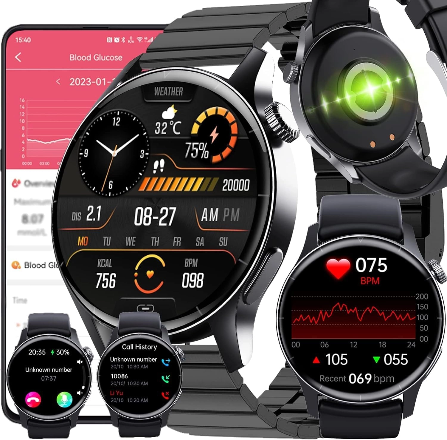 Smartwatch - 1.35" HD Blood Glucose 100+ Sports Modes