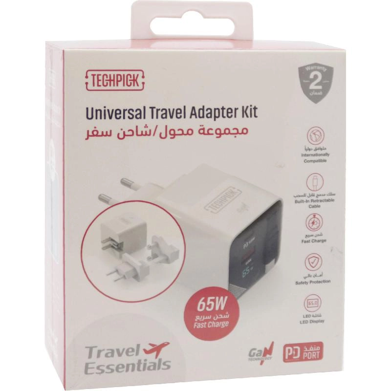 Techpick Travel Adapter - UK/EU/US Plugs 65 Watts