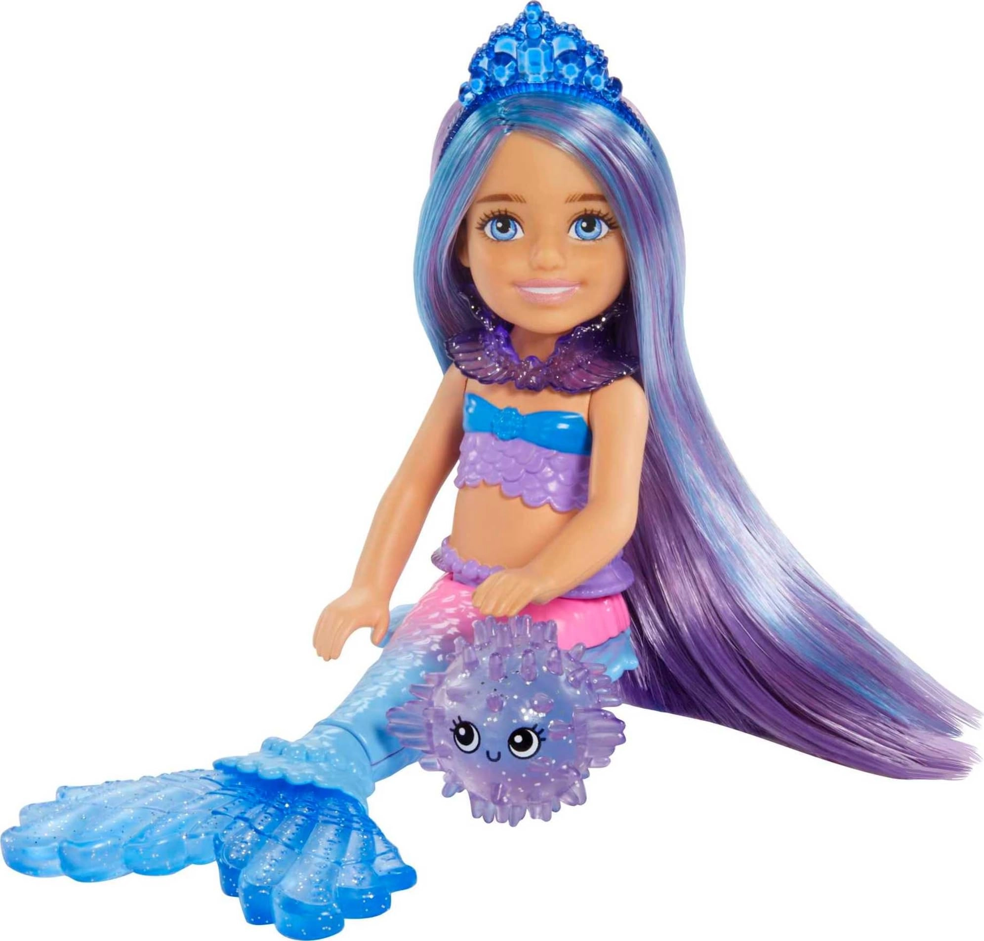 Barbie Chelsea Doll - Extra-long blue and purple fantasy hair Ombre tail Ages 3+