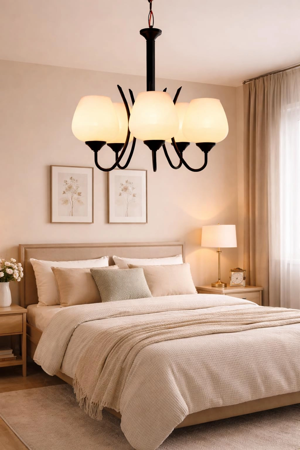 500 711 SIX LIGHT CHANDELIER - Black and Frosted Metal Glass