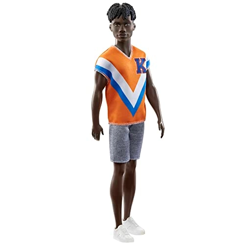 Ken Fashion Doll - Twisted Black Hair Orange Athletic Jersey Ages 3+
