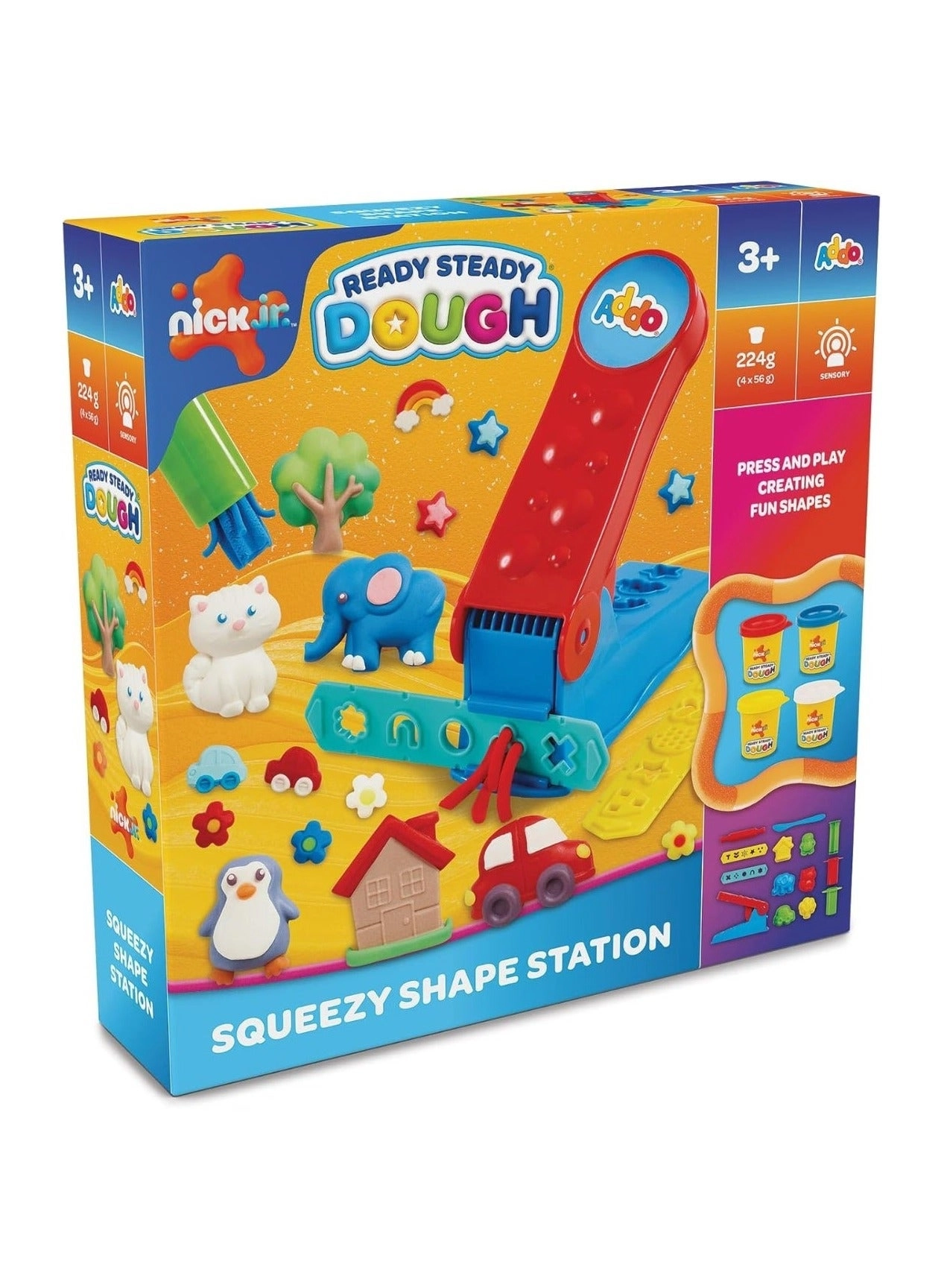 Ready Steady Dough Squeezy Shape Station Playset - 3+ years 4 x 56g colourful dough pots