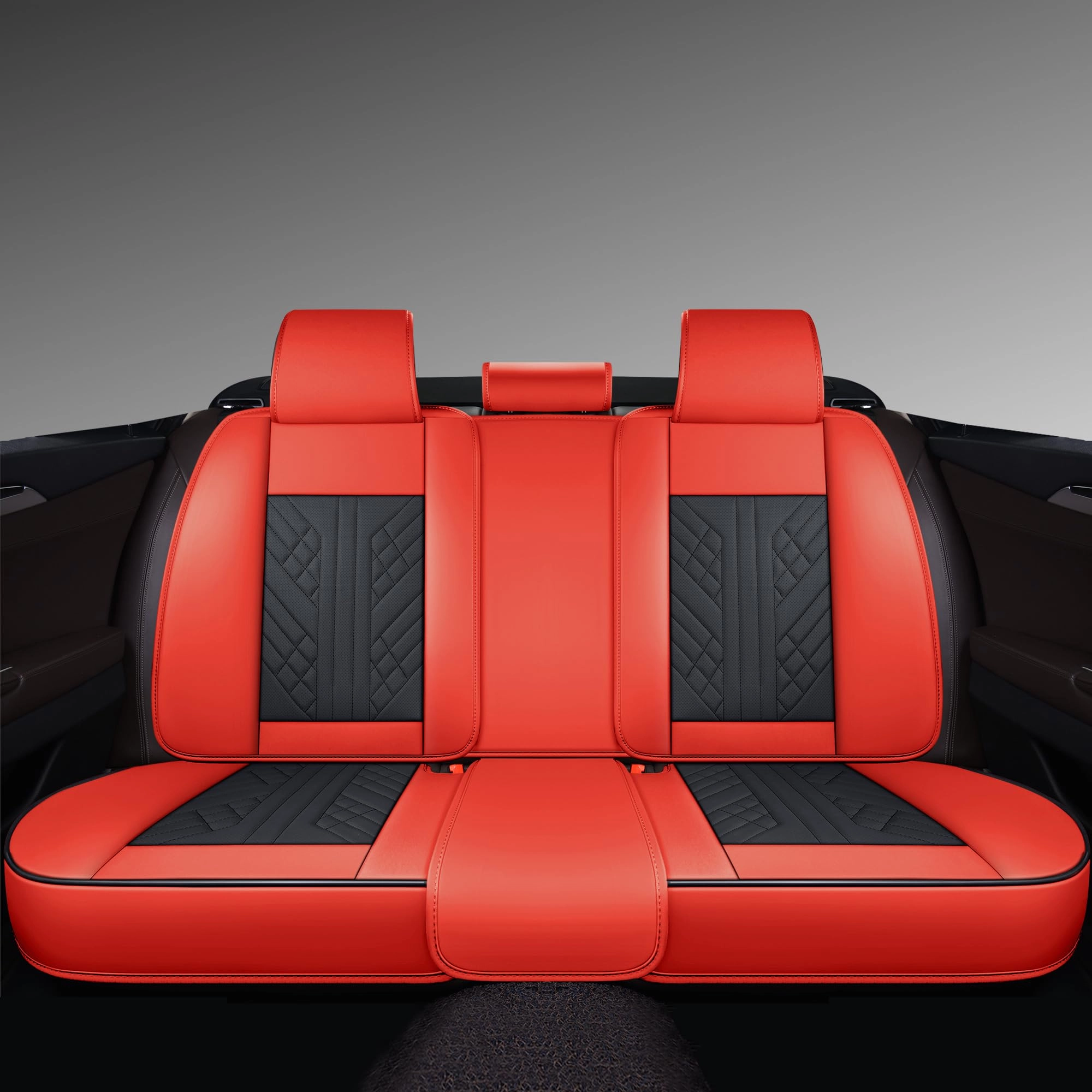 Bench Seat Cover - Universal Fit Faux Leather Black with Red Strip