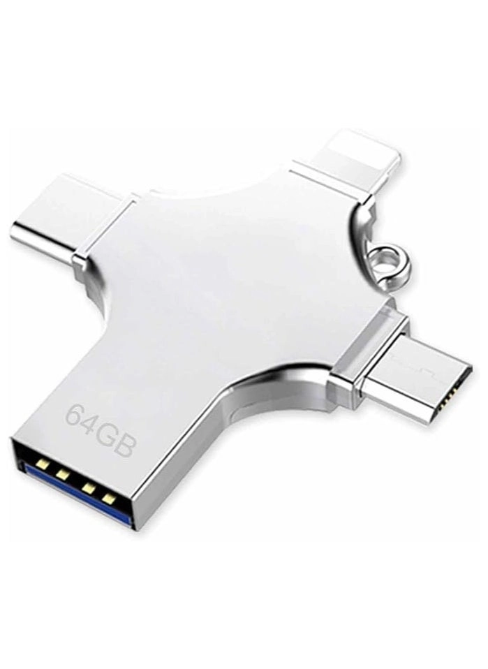 JAJEEK USB Flash Drive - USB-A USB-C Micro-USB Lightning 64GB