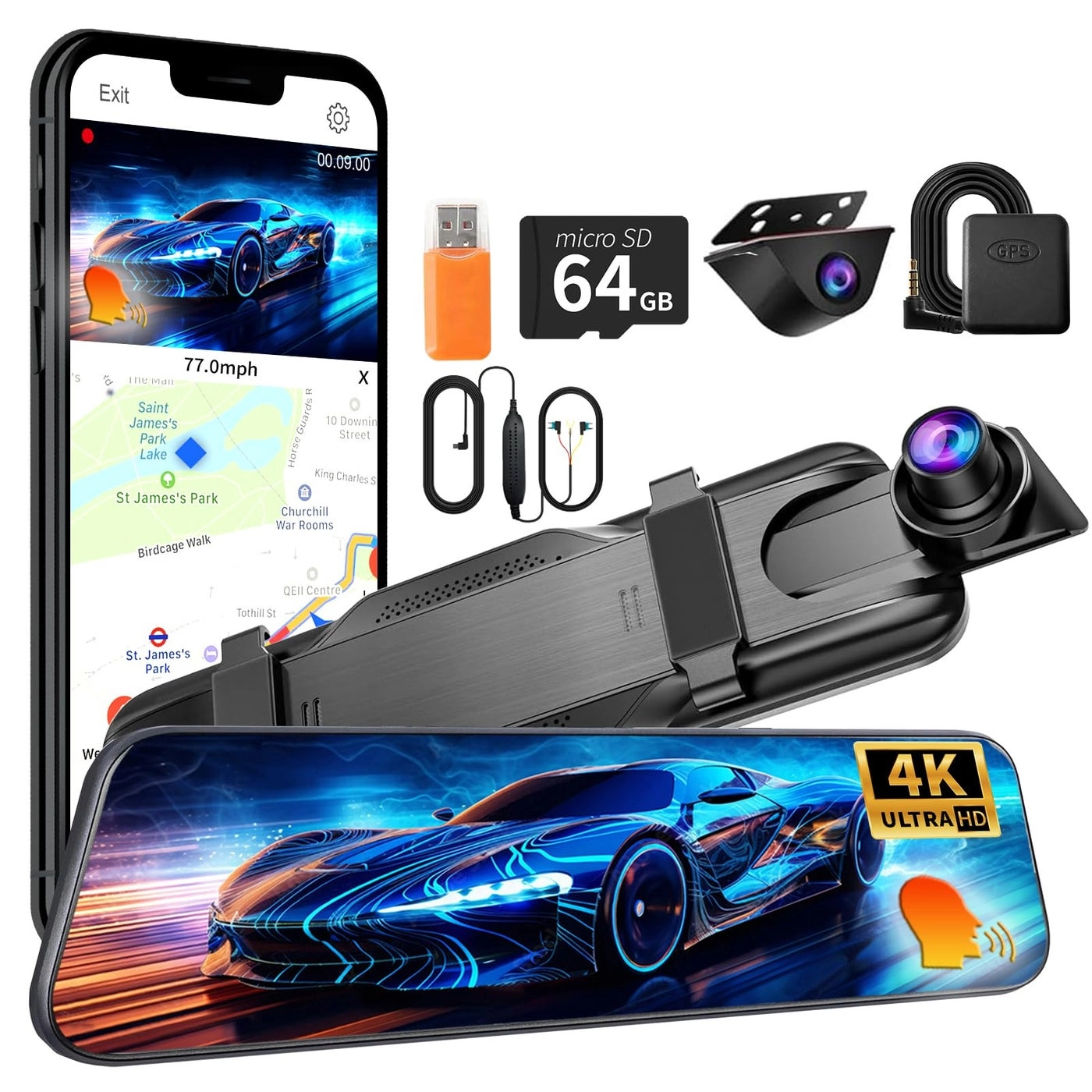 QOZ Mirror Dual Dash Camera - 4K 2.5K