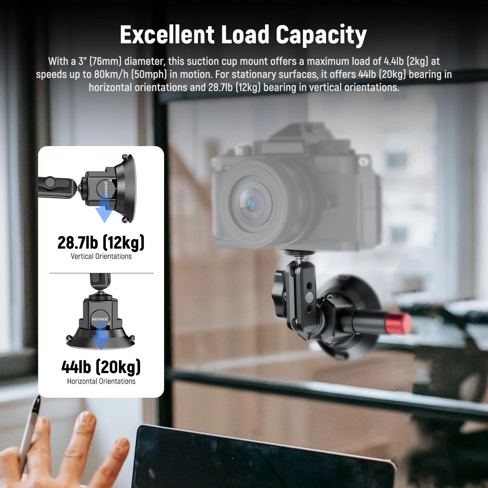 Suction Cup Camera Mount Bracket - 3" Ball Head Magic Arm