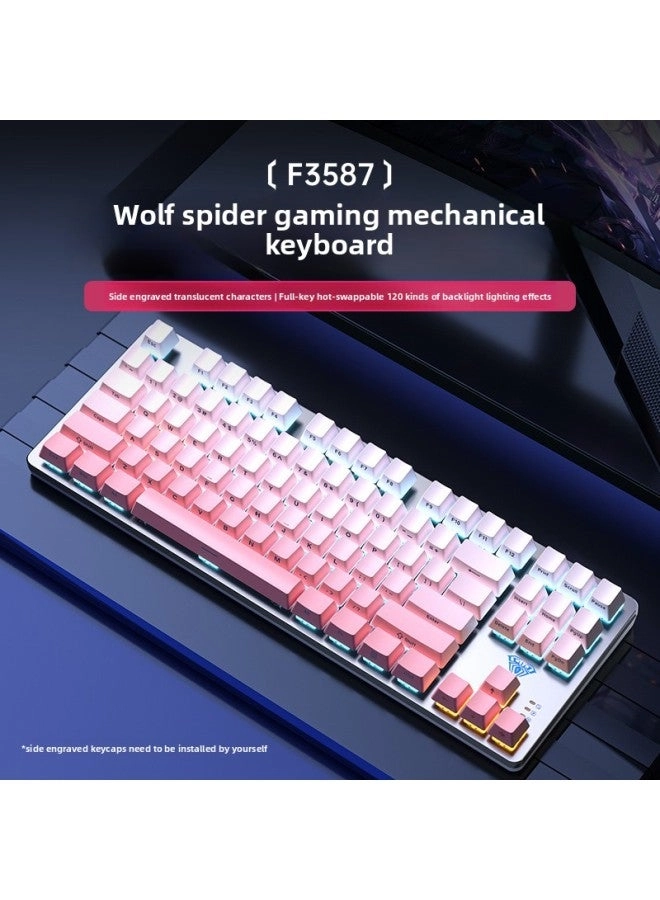 Generic Mechanical 1 Bluetooth F87 Keyboard Wireless F Esports 300 Three-Mode Game Wolf Spider Desktop Tablet Notebook Key Side Engraving-Color:Red Axis-taoyao Pink Side-engraved Blu-ray Wired Version