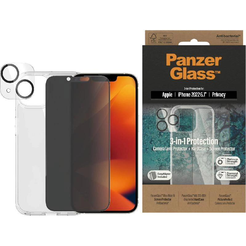 Privacy 3-in-1 Hard Case + Privacy Tempered Glass + Camera Lens Protector Case for iPhone 14