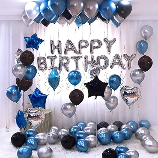 Party Propz Happy Birthday Letter Foil Balloon + Hd Metallic Balloons - 30