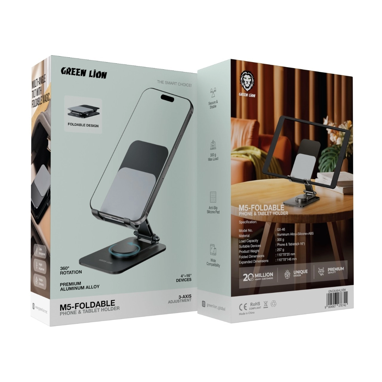 M5 Foldable Phone & Tablet Holder - 360° Rotation 3-Axis Adjustment