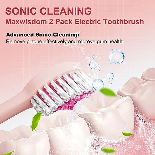 Electric Toothbrush - 2 Pack 12 Heads IPX7 Waterproof