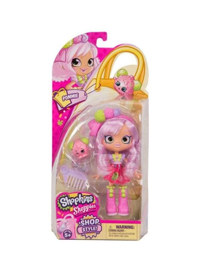 Pommie Shoppie - 5.5inch + Pammy Pom Pom Shopkin + Shoppie Comb + Mini Spk Magazine + Doll Stand Ages 3+