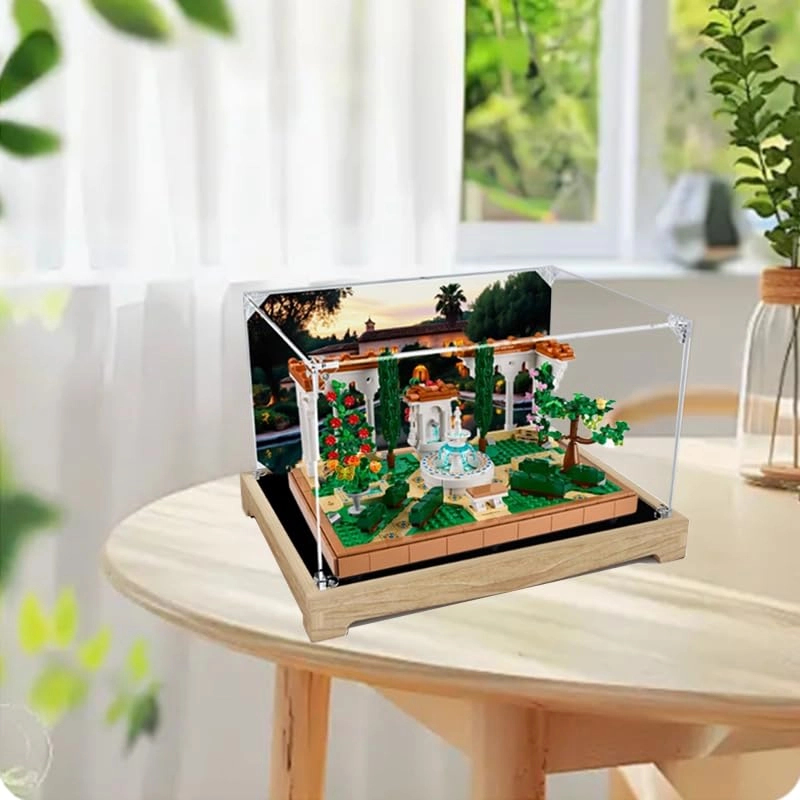 Clear Acrylic Display Case - 35x25x20cm Wood Bottom+background