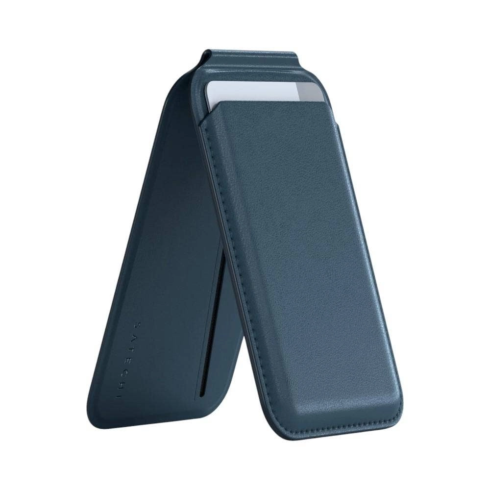 Satechi Magnetic Magsafe Wallet And Double Flap Stand - 4 Card Slots NFC Pass Through Dark Blue