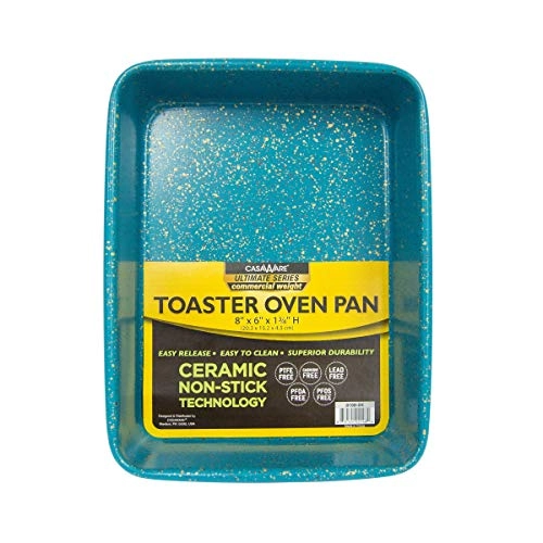 casaWare Toaster Oven Pan - 8 x 6 x 1.75-Inch Silver Granite Ceramic Non-Stick