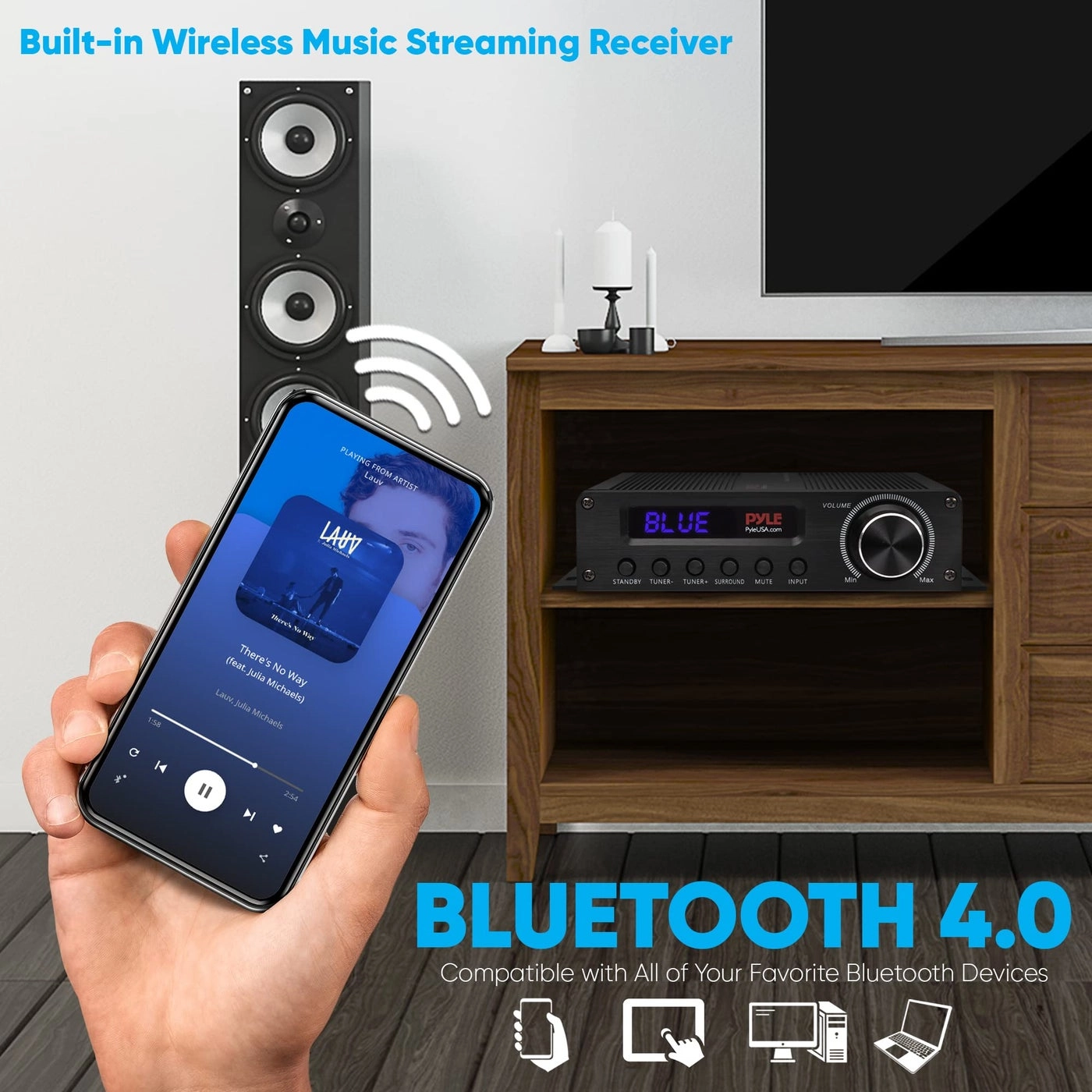 Wireless Bluetooth Home Audio Amplifier - 100W 5.1 Channel