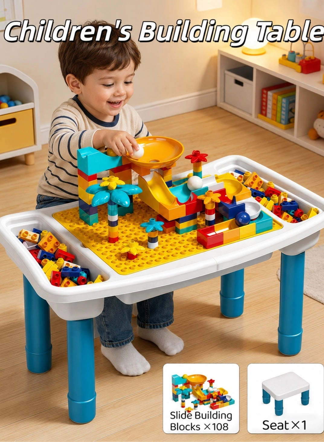 AOLS Children's Building Block Table - 108pcs
