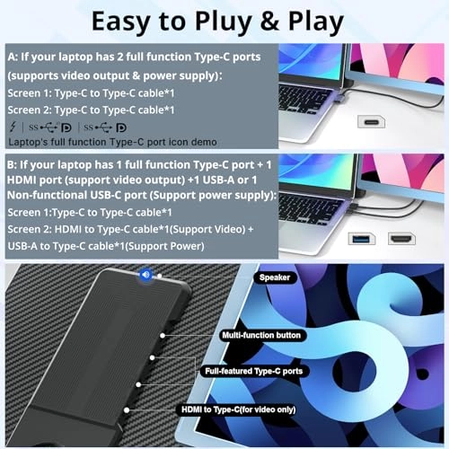 Laptop Screen Monitor Extender - S6 Blue 15.6 Inches 1920x1080