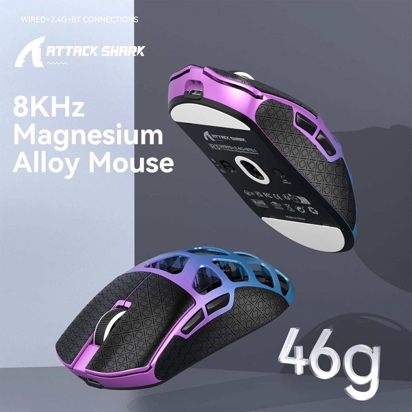 R3 Superlight 46g Magnesium Alloy Gaming Mouse - 2.4Ghz Bluetooth USB