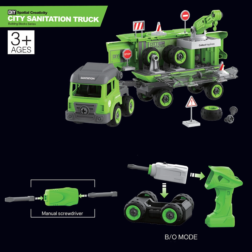 Sanitation Truck - 103pcs Green + Mini Truck