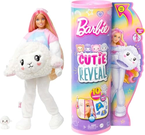 Barbie Cutie Reveal Cozy Cute Tees - Lamb in “Dream” T-shirt Pink-Streaked Blond Hair Blue Eyes Ages 3+