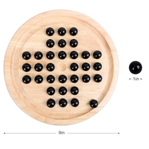 Solitaire Board Game - 33 Black Glass Marbles
