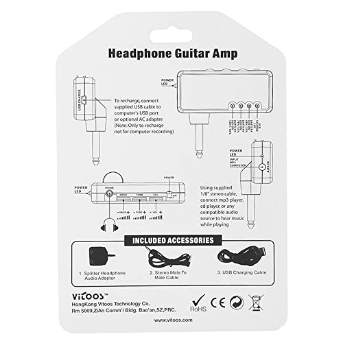 Guitar Plug Headphone Amp - Compact Portable Built-in Distortion